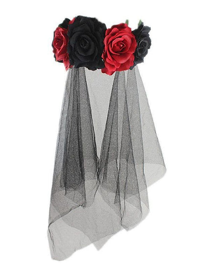 christmas party hair accessories headband simulation rose flower black mesh carnival headband for Women