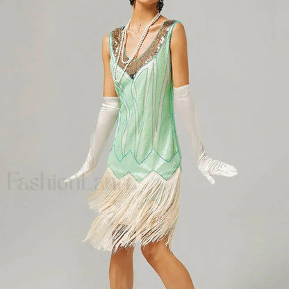 For Women 2024 1920s O-neck Sleeveless Tassel Shinny Glitter Sequin Club Party Vestidos Prom Dress