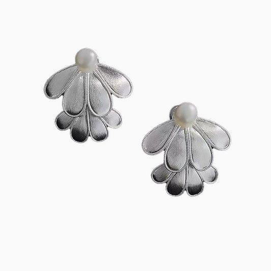 Full Blossom Pearl Layered Petal Stud Earrings