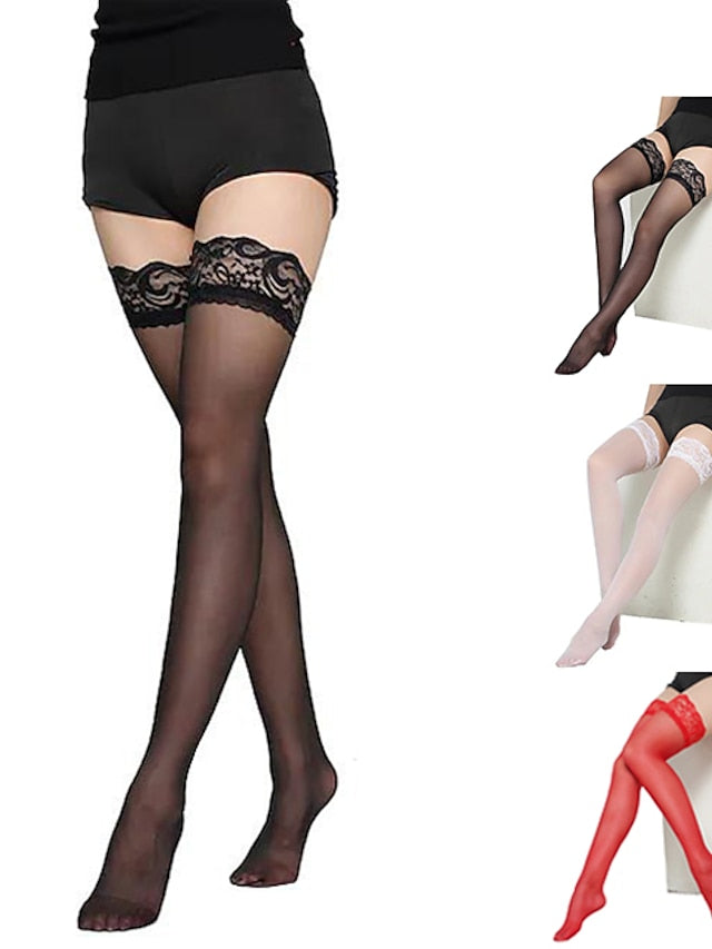 Lace temptation stockings / ultra-thin / trim leg / long tube high thigh stockings / color / transparent / cute / sexy / knee-high female socks for Women