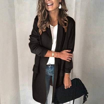 Blazer largo abierto para mujer con bolsillo y solapa | Ideal para otoño/invierno