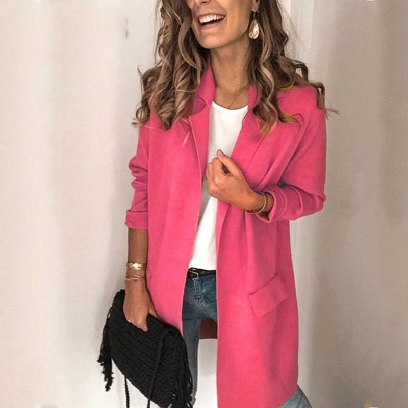 Blazer largo abierto para mujer con bolsillo y solapa | Ideal para otoño/invierno