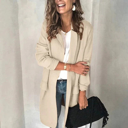 Blazer largo abierto para mujer con bolsillo y solapa | Ideal para otoño/invierno