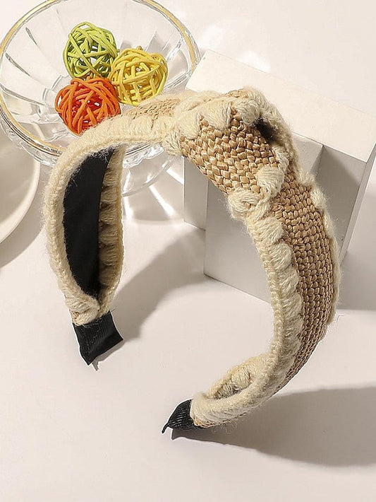 1PC Girls' Headbands Headband For Street Daily Holiday Weave Fabric Wool Edge Raffia Headband-Knotted Beige Wool Edge Raffia Headband - Flat Black Wool Edge Raffia Headband - Flat Beige for Women