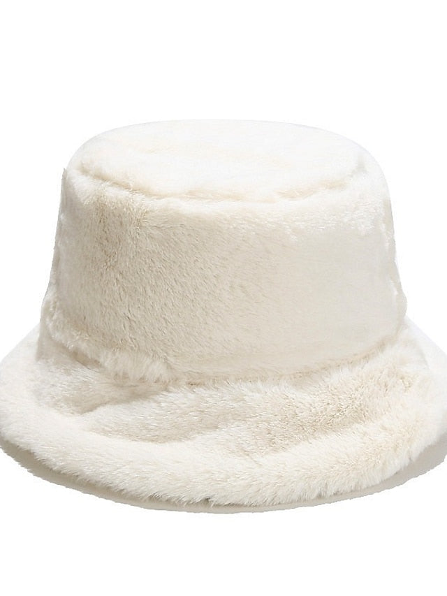 Winter Solid Fur Fluffy Bucket Hats Women Outdoor Warm Sun Hat Soft Furry Fisherman Cap Girl Fashion Panama Cap for Women