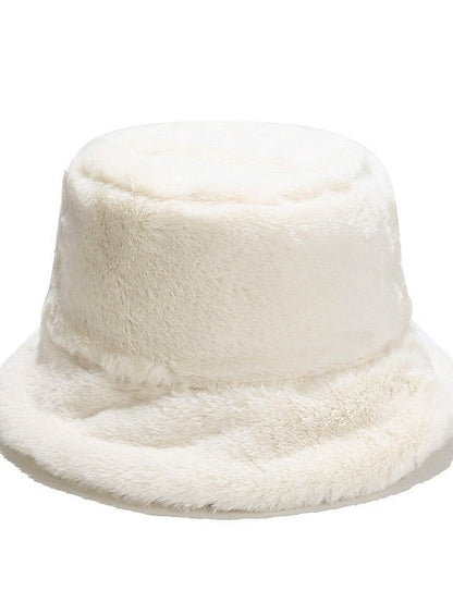 Winter Solid Fur Fluffy Bucket Hats Women Outdoor Warm Sun Hat Soft Furry Fisherman Cap Girl Fashion Panama Cap for Women