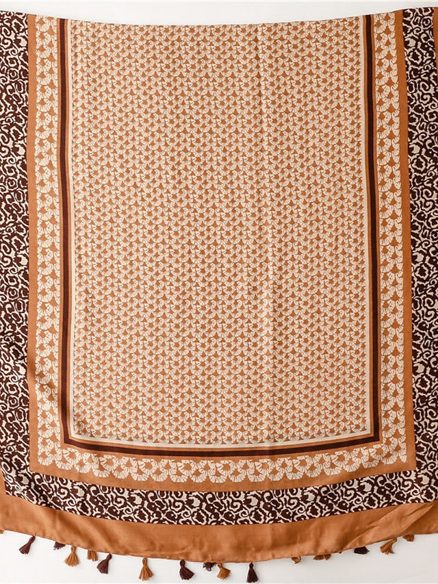Fashion Women Scarf Print Hijab Flower Tassel Shawls and Wraps Long Style Female Boho Bandana for Women