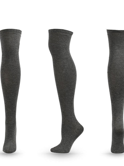 Knee High Socks Outdoor Home Daily Solid Color Polyester Spandex Basic Classic Warm Casual 1 Pair for Women