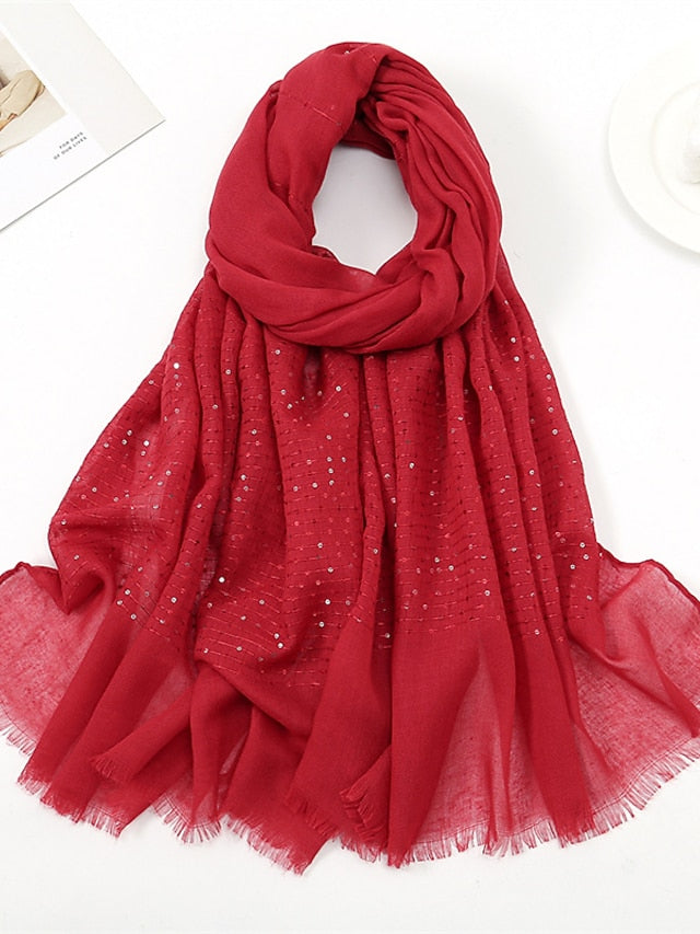 1 PC Sequins Cotton Viscose Muslim Hijab Scarves Women Long Shawls Solid Headscarf Head Wraps Islamic Turban Headband Foulard Bandana for Women