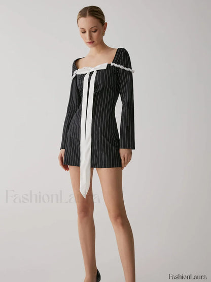 French Square Graceful Neck Short Dress