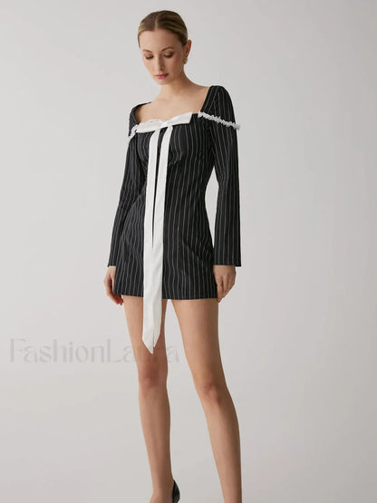 French Square Graceful Neck Short Dress