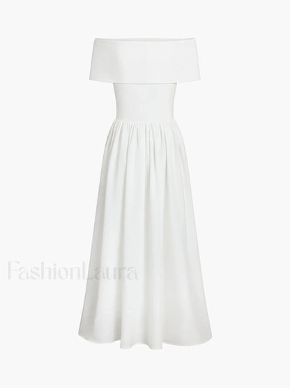 Frenchy Solid Graceful Off-Shoulder Long Dress
