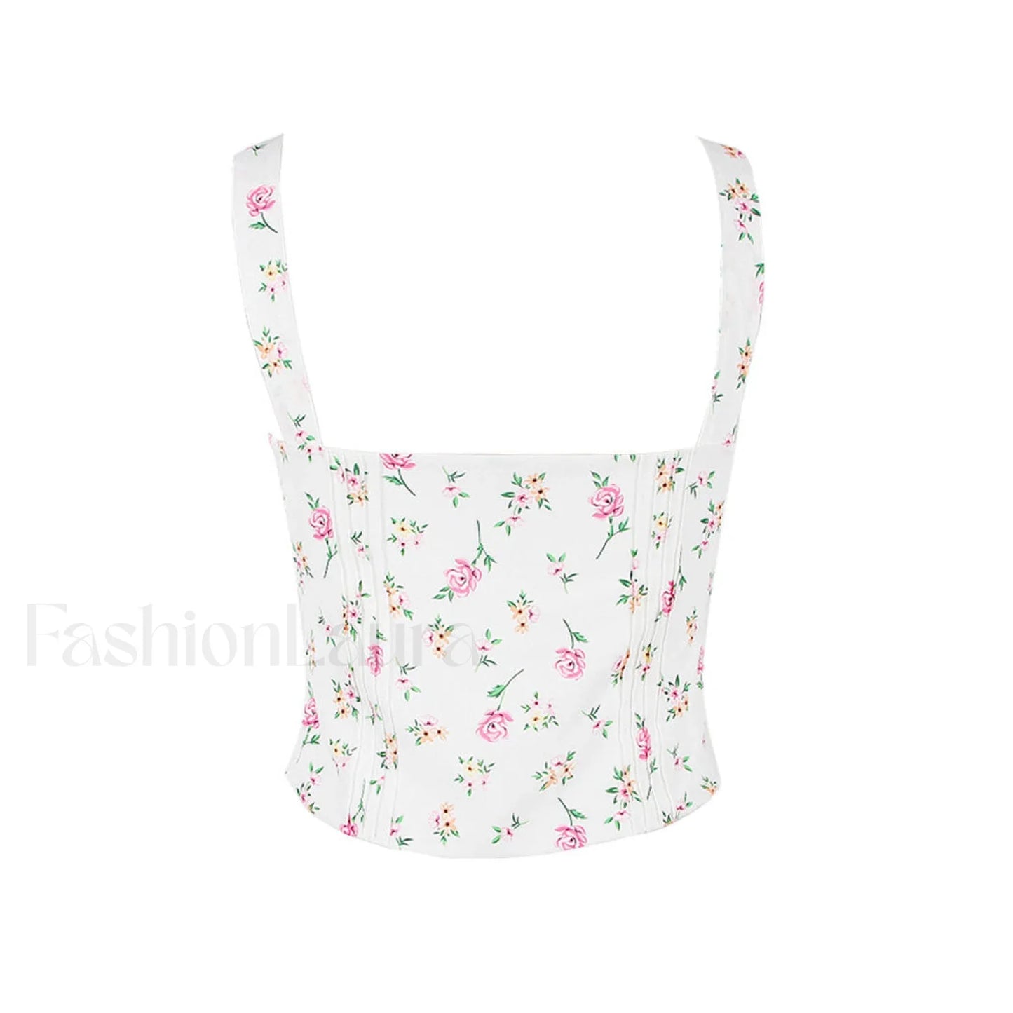 Fresh Tie Front Square Neck Frill Bustier Floral Printed Tank Top - Pink