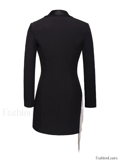 Freya Black Crystal Charming Fringe Blazer Dress