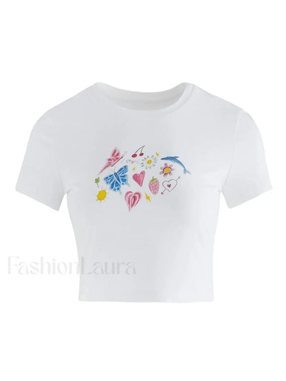 Fruity Butterfly Print Crop Top
