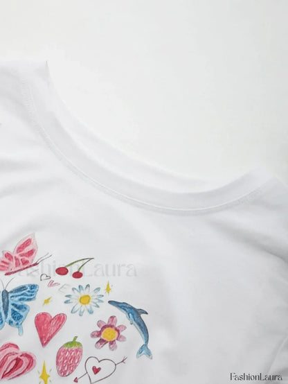 Fruity Butterfly Print Crop Top