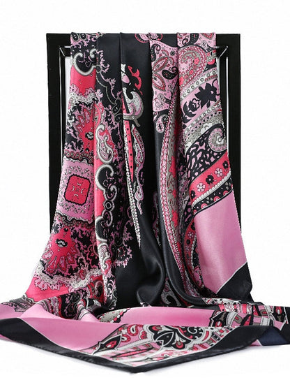Vintage Flowers Square Scarf For Women Shawls Neckerchief Female Print Headband On the Head Wraps Foulard Hijab Hair Bands 90*90cm for Women