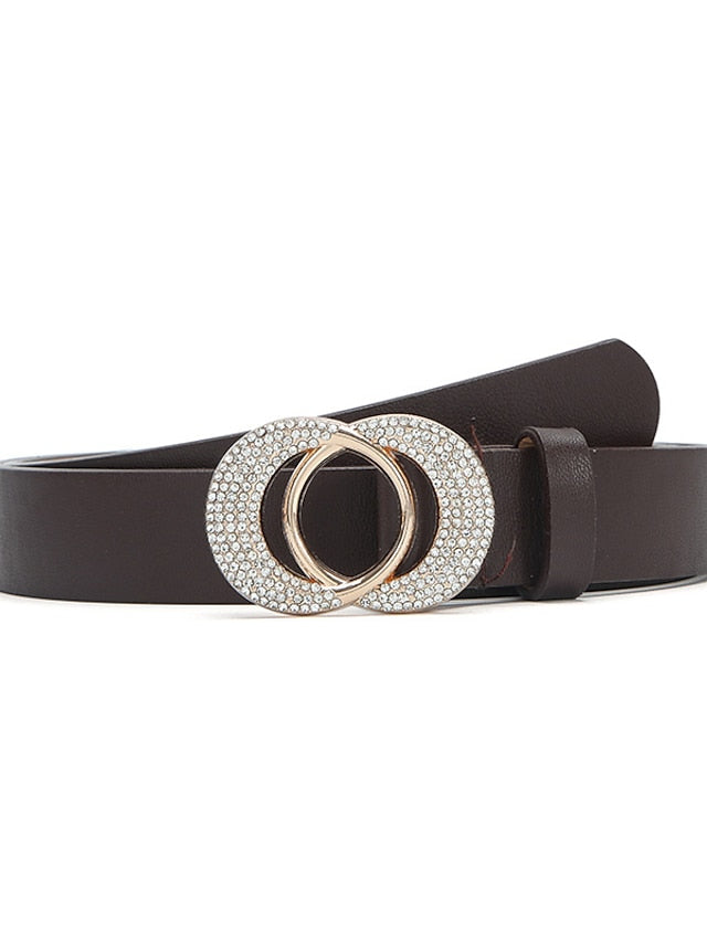 Unisex PU Buckle Belt PU Leather Prong Buckle O-ring Classic Casual Party Work Black White Brown Beige for Women