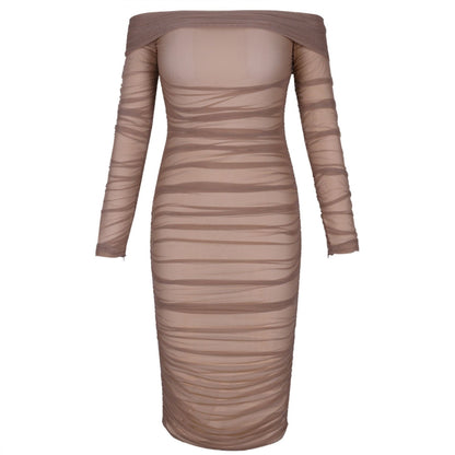 Off Shoulder Long Sleeve Ruched Mini Bodycon Dress FSP19054