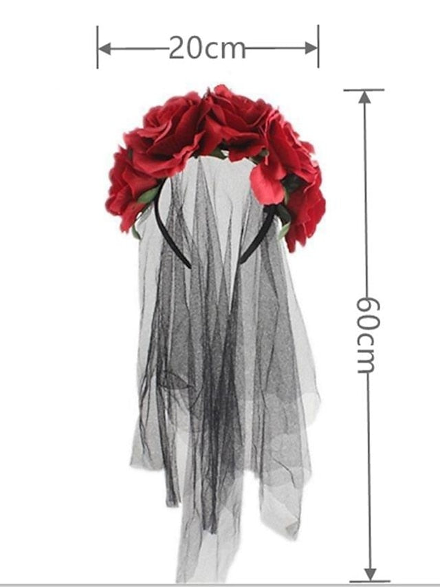 christmas party hair accessories headband simulation rose flower black mesh carnival headband for Women