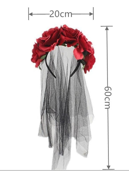 christmas party hair accessories headband simulation rose flower black mesh carnival headband for Women