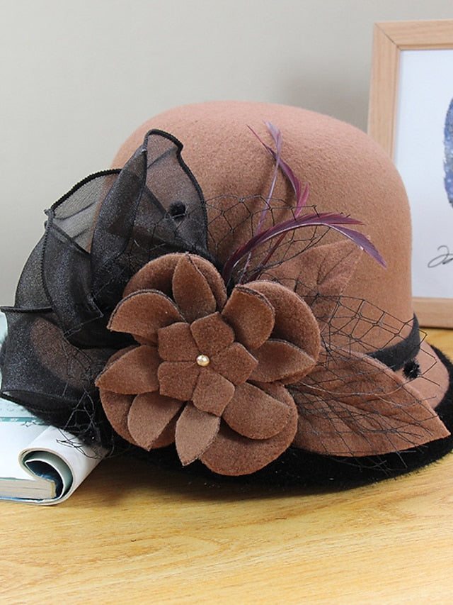 Party Hat Party Wedding Special Occasion Flower Flower Black White Hat Gray Fall Winter Spring Holiday for Women