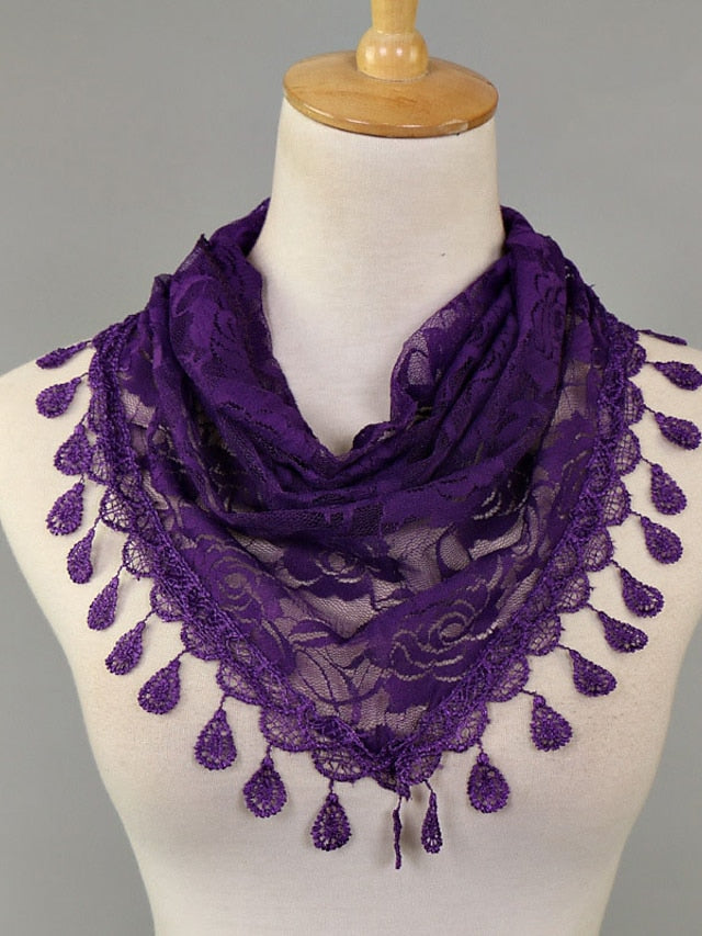 1pcs Solid Triangle Scarf for Church Shawl Catholic Church Prayer Shawl Hollow Floral Spanish Mantilla Lace Veil Wedding Cape for Women for Women