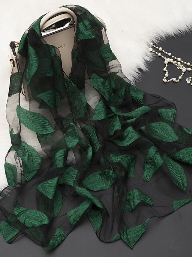 Multicolor Leaf Embroidery Scarf Female Spring Summer Autumn  Sunscreen Headscarf Fashion Thin Scarf Shawl Dual-use Long Beach Towel for Women