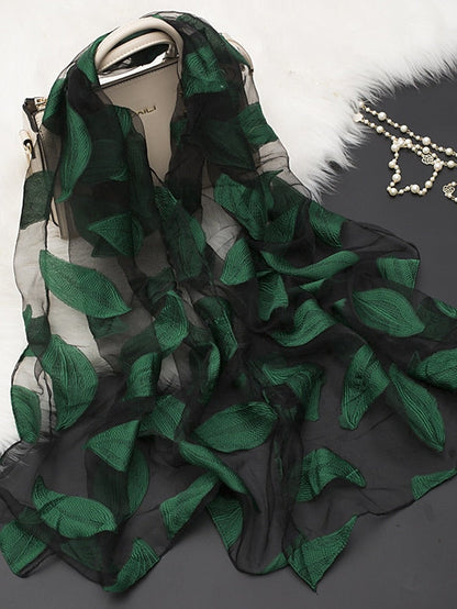 Multicolor Leaf Embroidery Scarf Female Spring Summer Autumn  Sunscreen Headscarf Fashion Thin Scarf Shawl Dual-use Long Beach Towel for Women