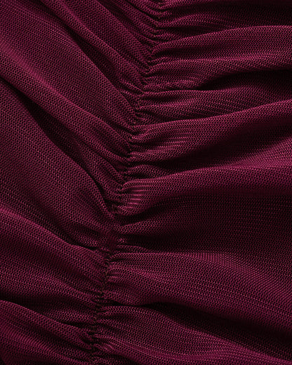 Solid Color Mesh Sexy Pleated Long Sleeve T-Shirt