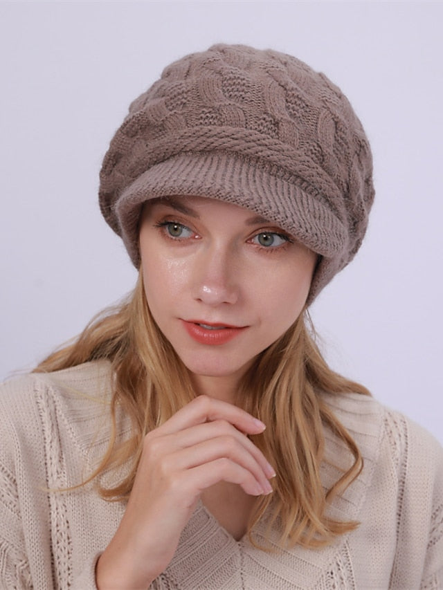 Hat Beret Hat Black Pink Wine Outdoor Street Dailywear Knit Pure Color Warm Breathable for Women