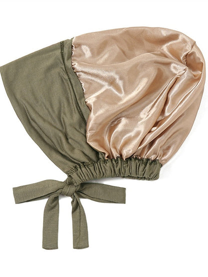 Muslim Satin Hijab Cap Full Cover Inner Hat Islamic Head Wear Stretch Turban Underscarf Bonnet Straps Headband for Women