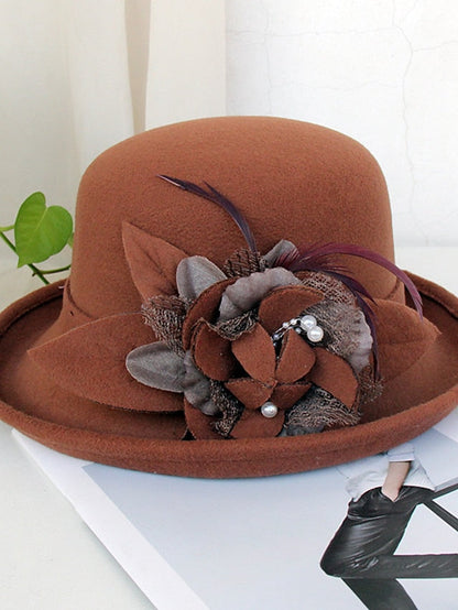 Party Hat Party Wedding Special Occasion Flower Flower Wine Black Hat Yellow Fall Winter Spring Holiday for Women