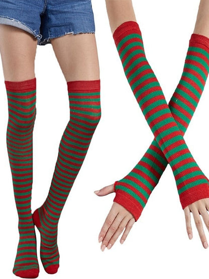 Christmas Stockings Gloves Set Colorful Polyester Cotton Simple 1 Pair for Women