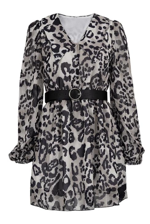 Vestido mini de gasa con cinturón y escote en V estampado Gail