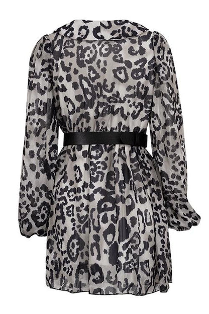 Vestido mini de gasa con cinturón y escote en V estampado Gail