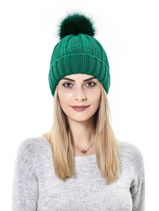 Hat Beanie / Slouchy Green Yellow Wine Party Outdoor Dailywear Knitted Pure Color Portable Windproof Comfort for Women
