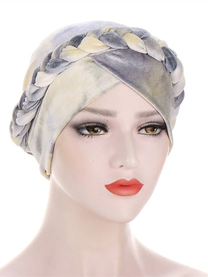 India Tie Dye Turban Cap Muslim Women Hijab Hair Care Hat Braid Headscarf Beanie Bonnet Islamic Headwear Wrap Hair Loss Cover for Women