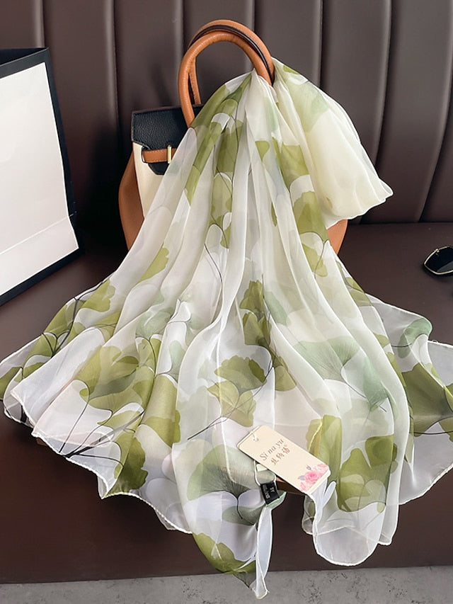 Scarves Satin Scarves Gift Daily Holiday Flowers Chiffon Casual Bohemia Sunscreen Casual Wedding 1 PC for Women
