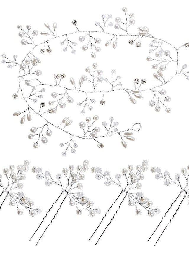 5pcs Girls' Headbands and Comb Headband For Wedding Party Evening Flower Headband  Bride Wedding Hair Vine Silver Rhinestone Bridal Hairpieces Crystal Headpiece Hair Accessories for Women