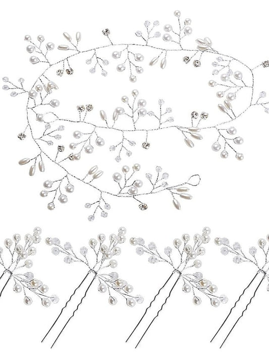 5pcs Girls' Headbands and Comb Headband For Wedding Party Evening Flower Headband  Bride Wedding Hair Vine Silver Rhinestone Bridal Hairpieces Crystal Headpiece Hair Accessories for Women