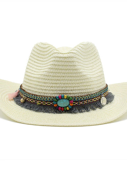 1pcs Elegant Tassel Beach Hats For Women Holiday Hats Ladies Sun Hat Summer Straw Hats Foldable Travel Couple Cowboy Visor Hat for Women