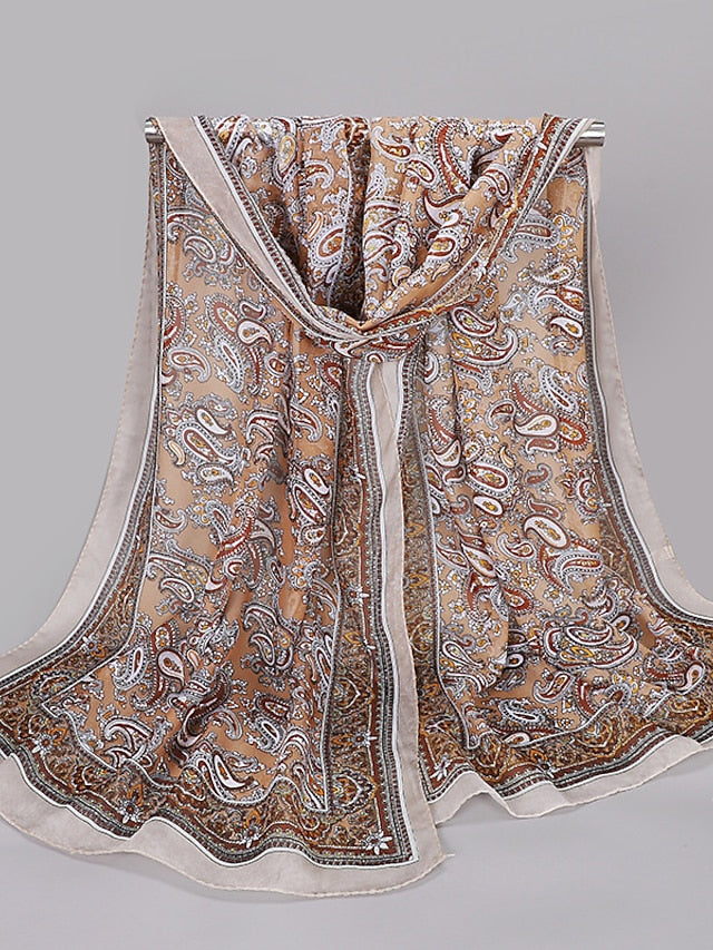 Spring And Summer New Waist Drum Flower Printed Chiffon Long Silk Scarf for Women