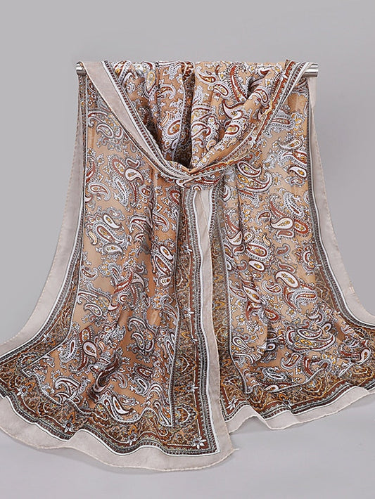 Spring And Summer New Waist Drum Flower Printed Chiffon Long Silk Scarf for Women
