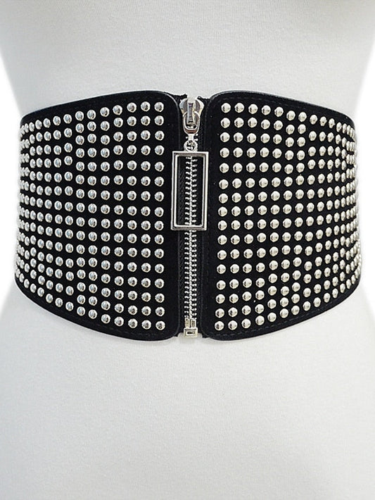 Belt PU Black Wide Belt Street Prom Round Dots for Women
