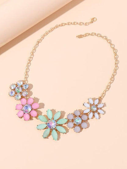 Gemstone Flower Decor Necklace for Women