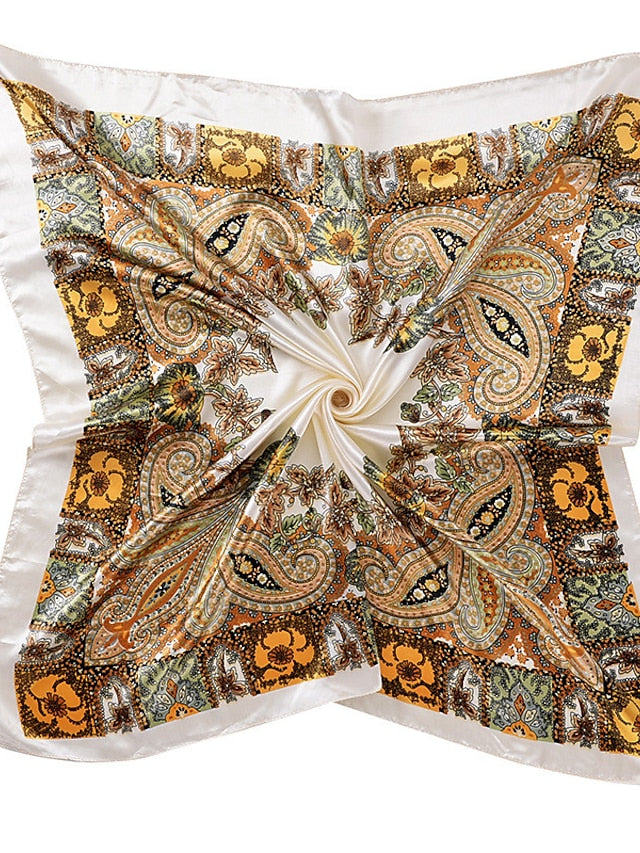 New Fashion Women Silk Scarf Square Holiday Print Head Scarfs Female Satin Hijab Scarves Shawl Wrap Lady Headband Foulard for Women