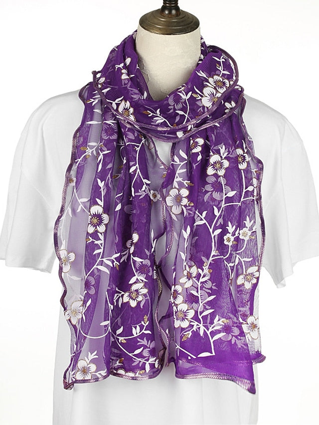 New Flower Embroidery Gauze Scarf Women Travel Holiday Sunscreen Beach Shawl Daily Streetwear Birthday Gift for Women