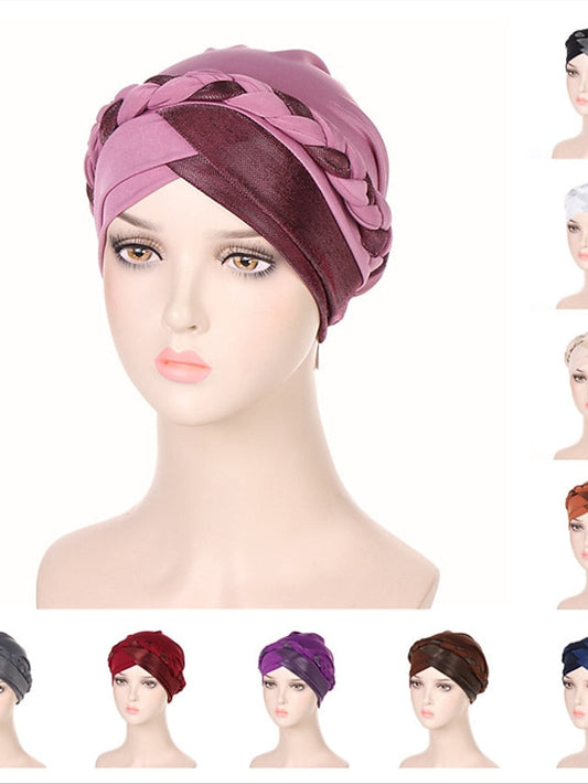 Muslim Turban Glitter Braids Women Forehead Cross Inner Hijab Islamic Head Wrap Arab Underscarf Bonnet Stretchy Cap for Women