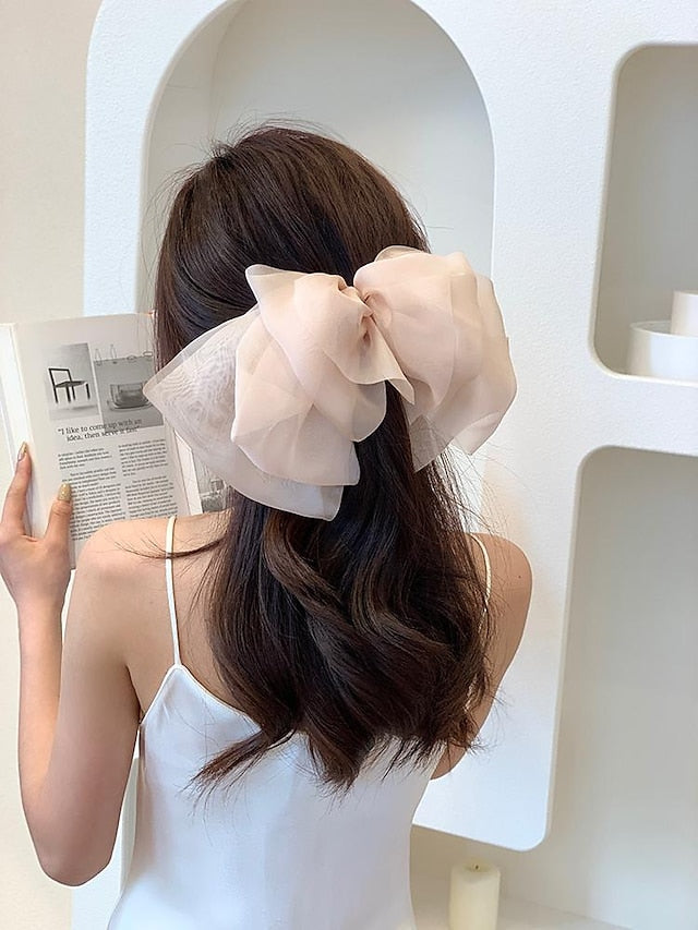 this issue must enter -5! mesh temperament big bow top clip back head hairpin  net red new headwear for Women